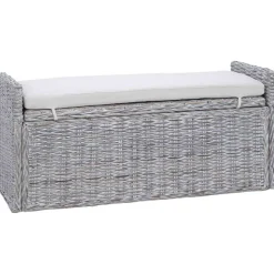 Bankjes*vidaXL Opslagbank met kussen 110 x 40 x 50 cm Rattan Wit gewassen