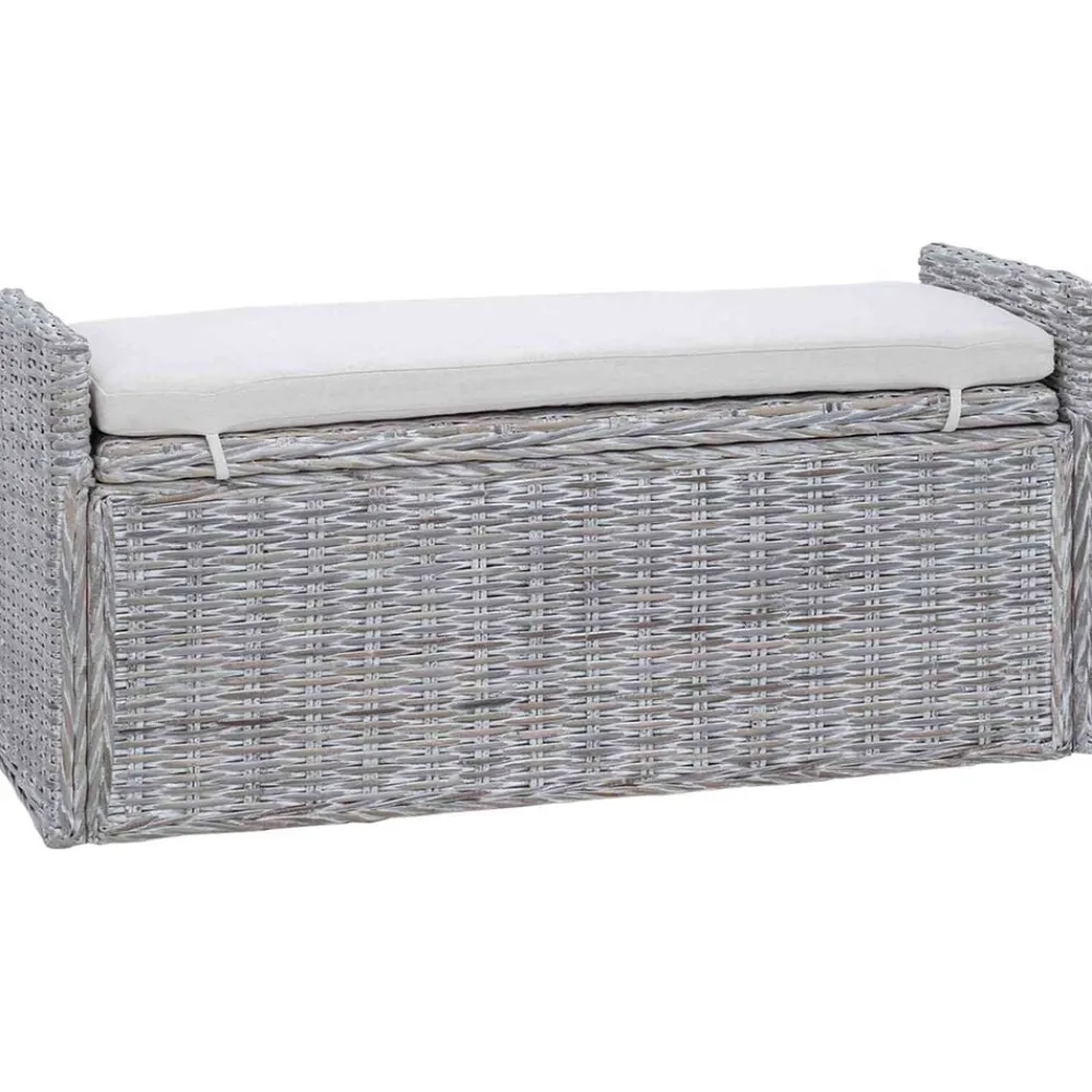 Bankjes*vidaXL Opslagbank met kussen 110 x 40 x 50 cm Rattan Wit gewassen