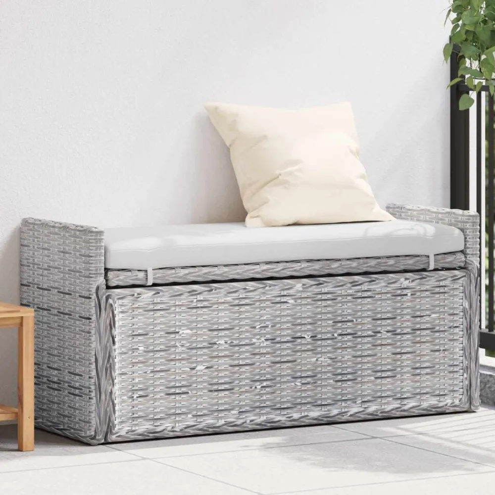 Bankjes*vidaXL Opslagbank met kussen 110 x 40 x 50 cm Rattan Wit gewassen