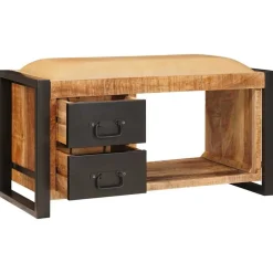 Bankjes*vidaXL Opslagbank met lade Bruin 80 x 35 x 40 cm Massief mangohout Naturel