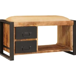 Bankjes*vidaXL Opslagbank met lade Bruin 80 x 35 x 40 cm Massief mangohout Naturel