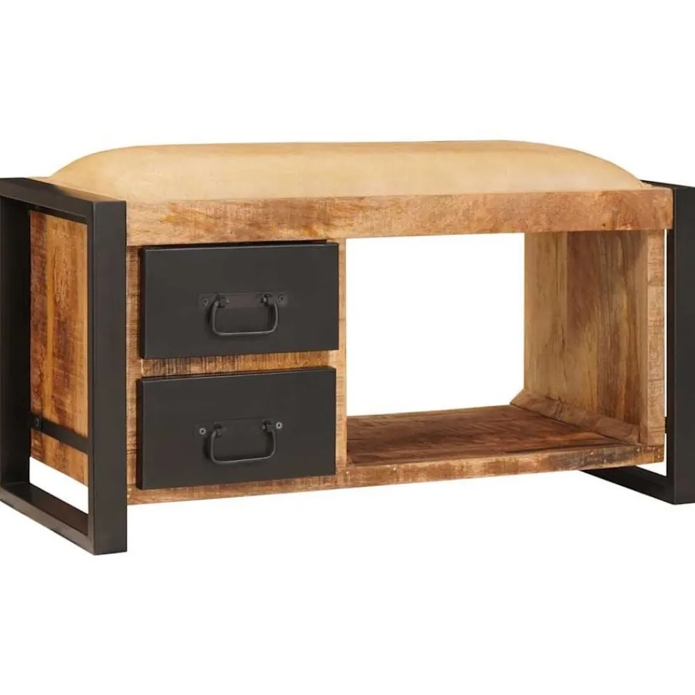 Bankjes*vidaXL Opslagbank met lade Bruin 80 x 35 x 40 cm Massief mangohout Naturel