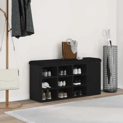 Bankjes*vidaXL Opslagbank met plank 102 x 32 x 50 cm Bewerkt hout Zwart eiken