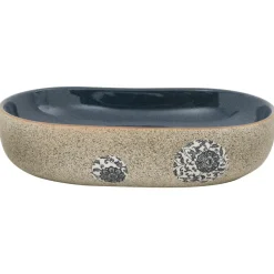 Opzetwasbak ovaal 59x40x14 cm keramiek zandkleurig en blauw><noscript><img width=