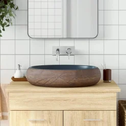 Sanitair & Loodgietersbenodigdheden*vidaXL Opzetwasbak ovaal 59x40x15 cm keramiek Bruin en blauw