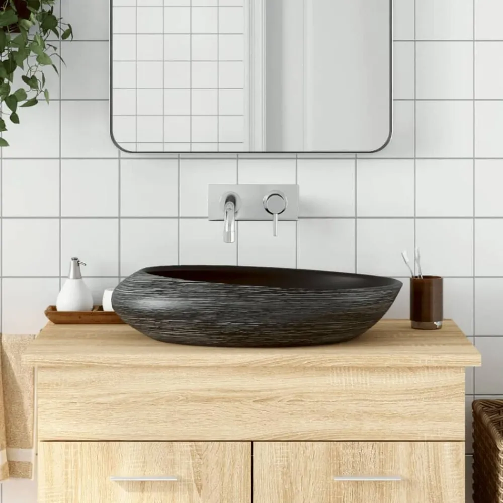 Opzetwasbak ovaal 59x40x14 cm keramiek>vidaXL Clearance