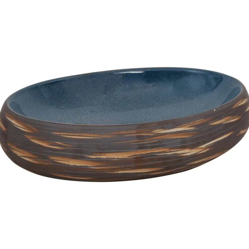Opzetwasbak ovaal 59x40x15 cm keramiek bruin en blauw>vidaXL Best