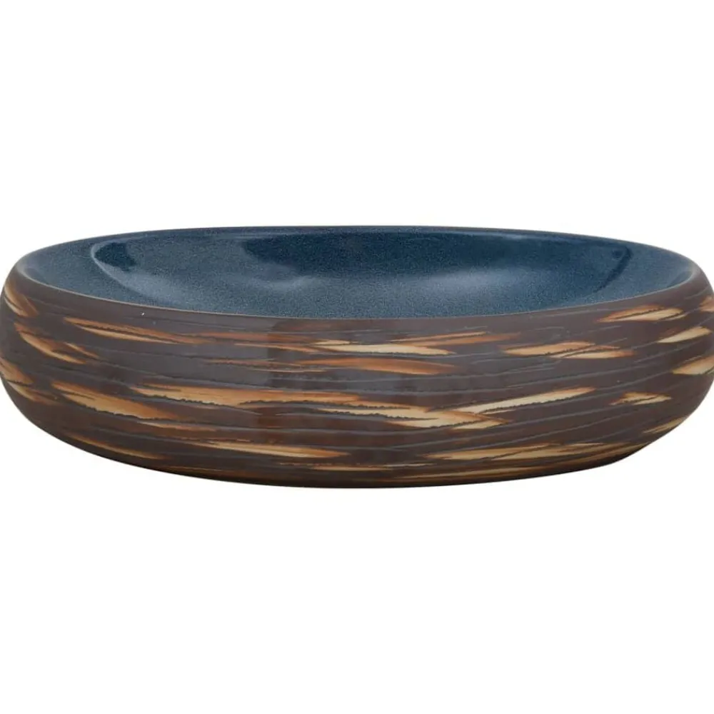 Opzetwasbak ovaal 59x40x15 cm keramiek bruin en blauw>vidaXL Best