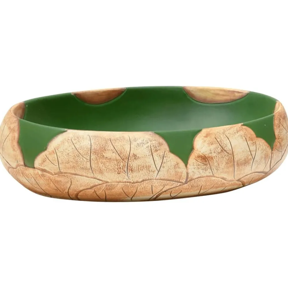 Sanitair & Loodgietersbenodigdheden*vidaXL Opzetwasbak ovaal 59x40x15 cm keramiek groen en bruin Bruin en groen