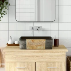 Sanitair & Loodgietersbenodigdheden*vidaXL Opzetwasbak rechthoekig 46x35,5x13 cm keramiek Zwart en bruin