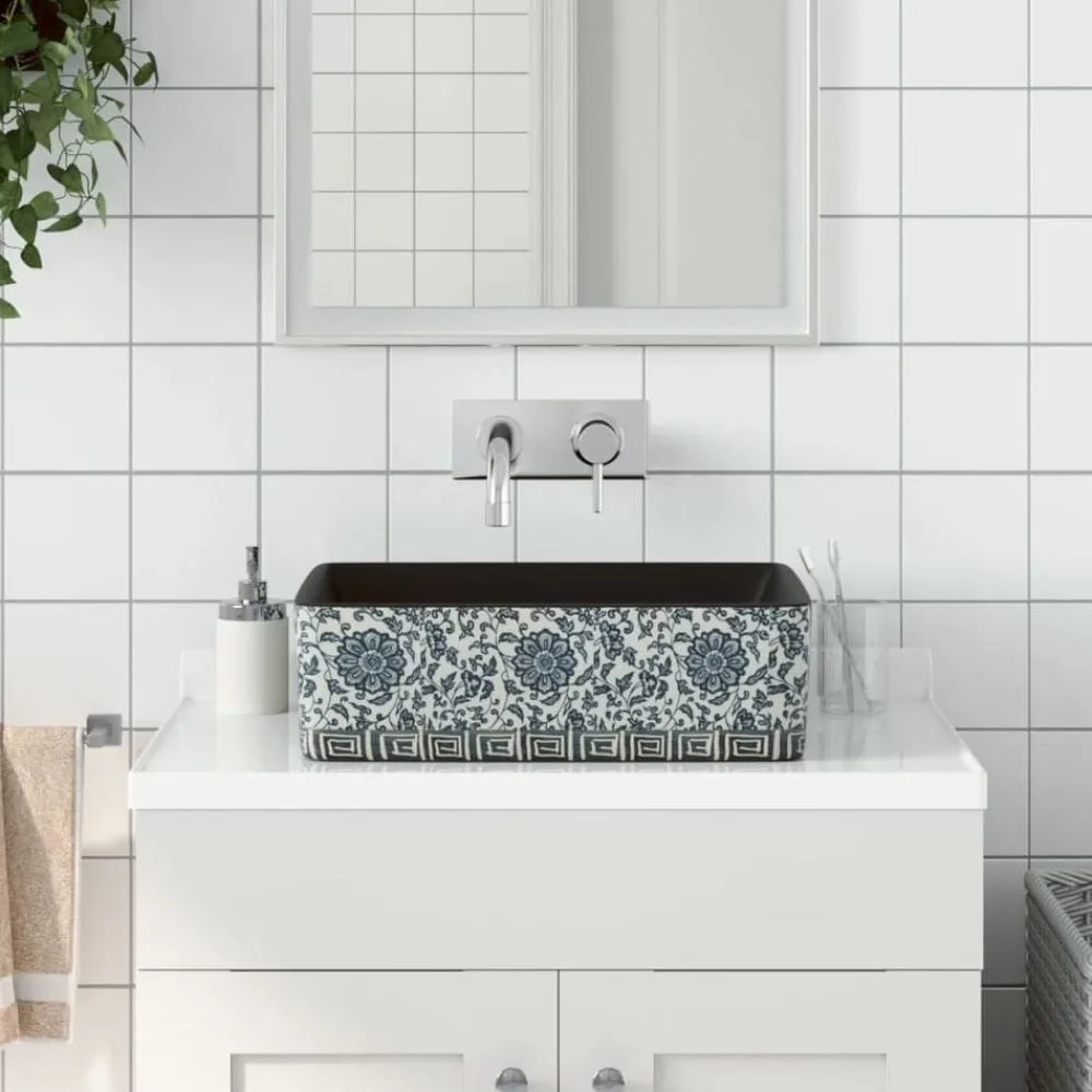 Sanitair & Loodgietersbenodigdheden*vidaXL Opzetwasbak rechthoekig 46x35,5x13 cm keramiek Zwart en blauw