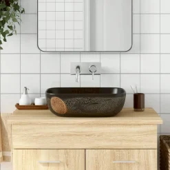 Sanitair & Loodgietersbenodigdheden*vidaXL Opzetwasbak rechthoekig 48x37,5x13,5 cm keramiek Zwart