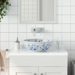 Sanitair & Loodgietersbenodigdheden*vidaXL Opzetwasbak rond Φ41x14 cm keramiek Wit en blauw