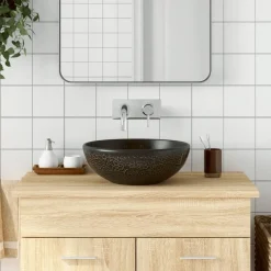 Sanitair & Loodgietersbenodigdheden*vidaXL Opzetwasbak rond Φ41x14 cm keramiek Zwart