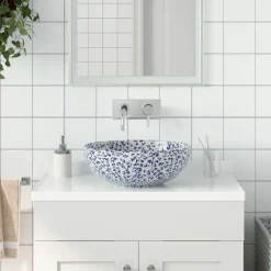 Sanitair & Loodgietersbenodigdheden*vidaXL Opzetwasbak rond Φ41x14 cm keramiek wit en Blauw