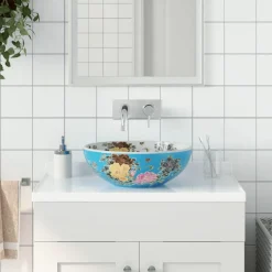 Sanitair & Loodgietersbenodigdheden*vidaXL Opzetwasbak rond Φ41x14 cm keramiek meerkleurig Blauw en geel