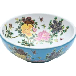 Sanitair & Loodgietersbenodigdheden*vidaXL Opzetwasbak rond Φ41x14 cm keramiek meerkleurig Blauw en geel