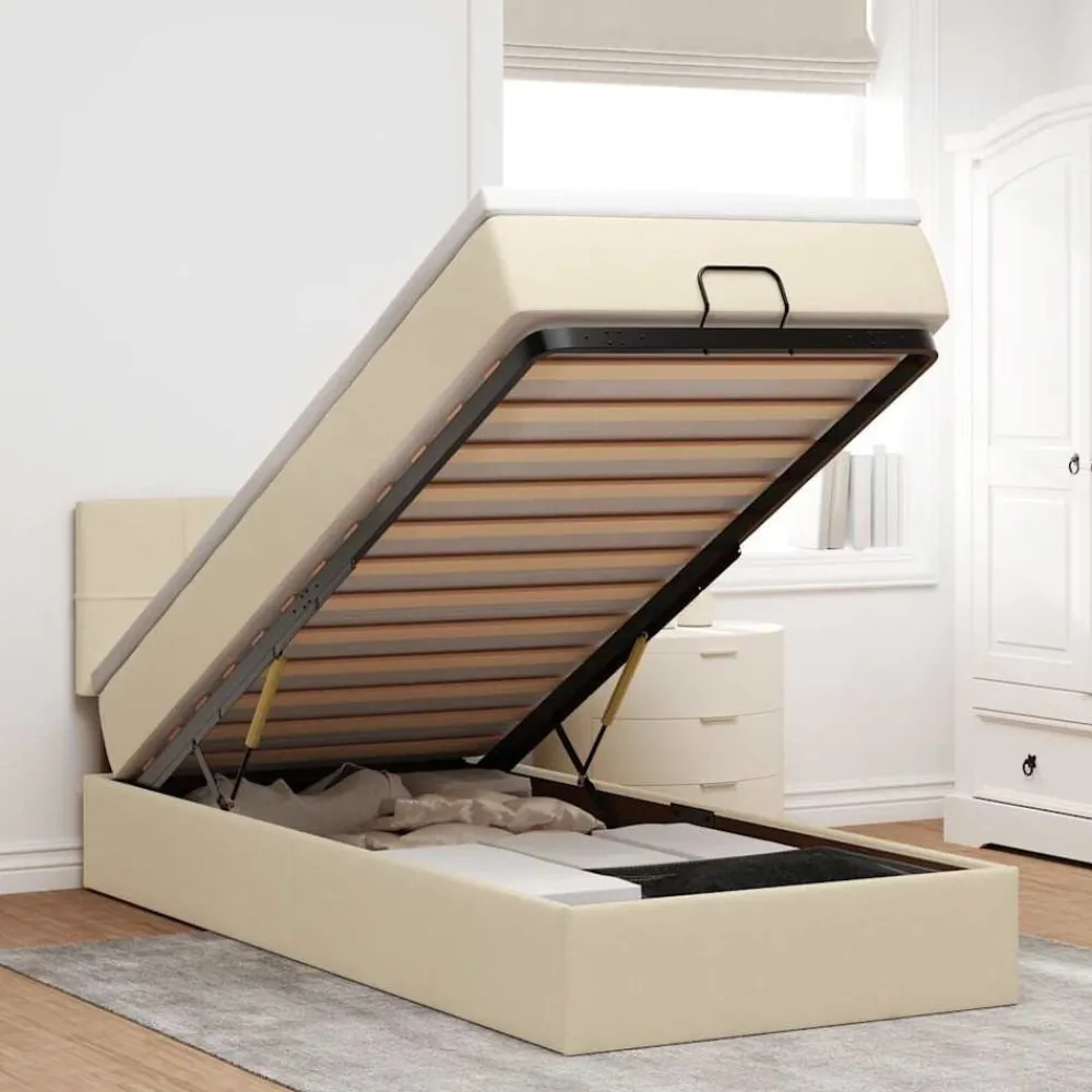 Ottoman bed met matras en LED's 80x200cm stof crèmekleurig>vidaXL Online