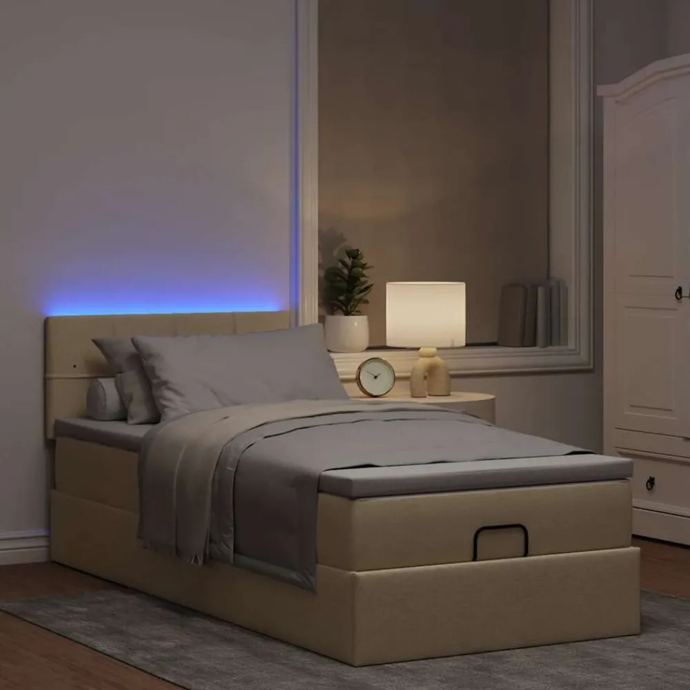 Ottoman bed met matras en LED's 80x200cm stof crèmekleurig>vidaXL Online