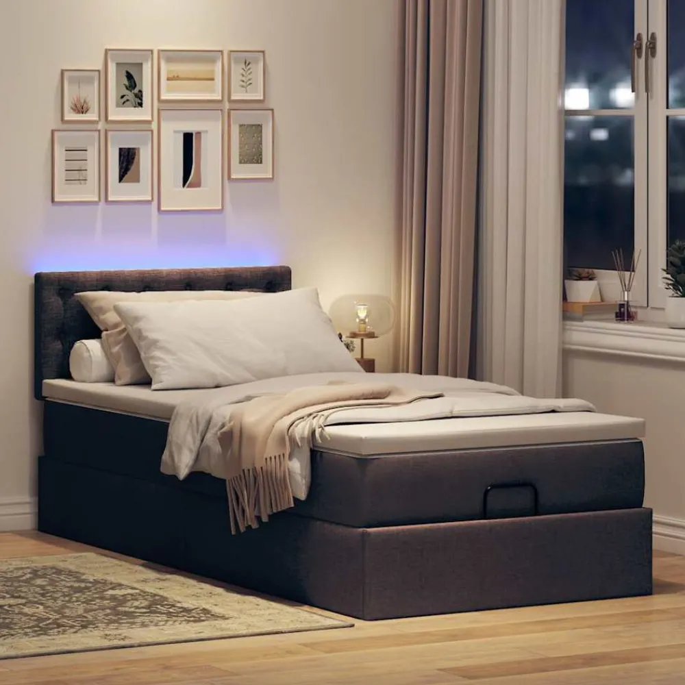 Ottoman bed met matras en LED's 80x200cm stof>vidaXL Outlet