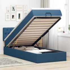 Bedden & Accessoires*vidaXL Ottoman bed met matras en LED's 80x200cm stof Blauw