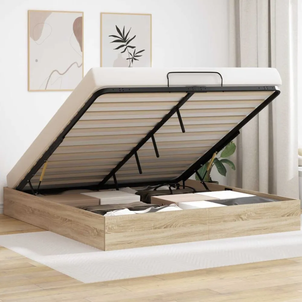 Bedden & Accessoires*vidaXL Ottoman Bedframe met opslag 203 x 180 x 25 cm Sonoma eiken