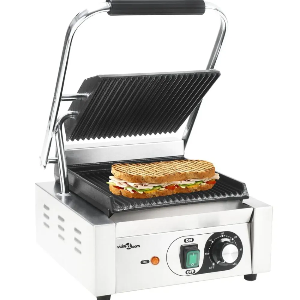 Panini grill gegroefd 1800 W 31x30,5x20 cm roestvrij staal>vidaXL Clearance