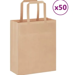Kunst & Entertainment*vidaXL Papieren zakken 50 st met hengsels 18x8x22 cm Bruin