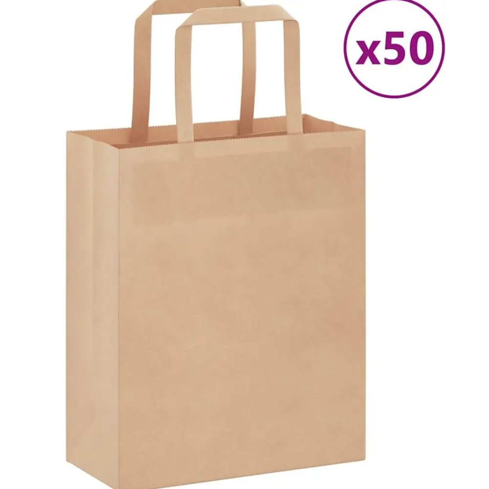 Kunst & Entertainment*vidaXL Papieren zakken 50 st met hengsels 18x8x22 cm Bruin