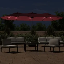 Parasol dubbel dak met LED 449x265 cm bordeaux><noscript><img width=