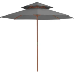 Tuin & Gazon*vidaXL Parasol dubbeldekker met houten paal 270 cm Antraciet