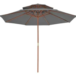Tuin & Gazon*vidaXL Parasol dubbeldekker met houten paal 270 cm Antraciet