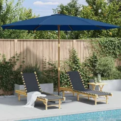 Tuin & Gazon*vidaXL Parasol met houten paal 350 cm Blauw