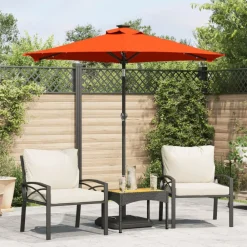 Tuin & Gazon*vidaXL Parasol met LED's en stalen paal 225x225x212 cm Terracotta