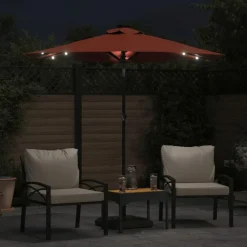 Tuin & Gazon*vidaXL Parasol met LED's en stalen paal 225x225x212 cm Terracotta