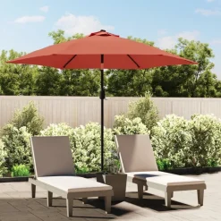 Tuin & Gazon*vidaXL Parasol met LED-verlichting en stalen paal 300 cm Terracotta