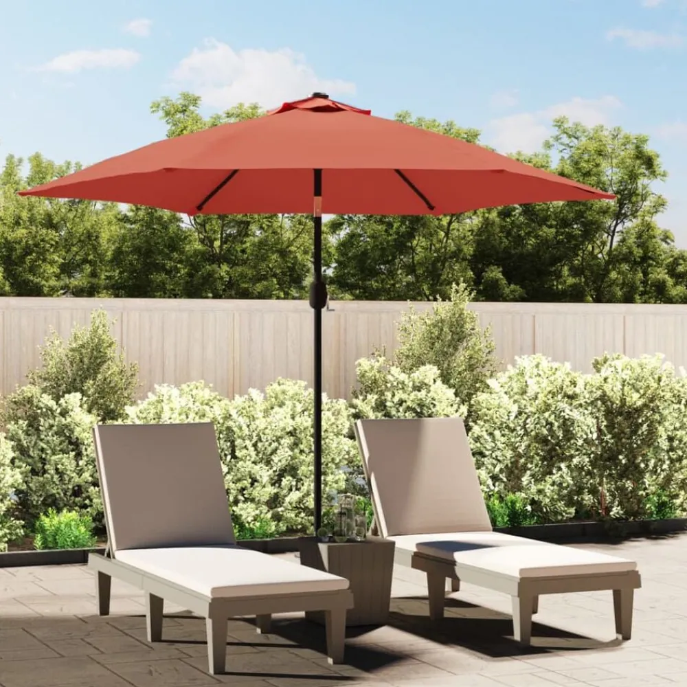 Tuin & Gazon*vidaXL Parasol met LED-verlichting en stalen paal 300 cm Terracotta