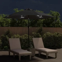 Tuin & Gazon*vidaXL Parasol met LED-verlichting en stalen paal 300 cm Zwart