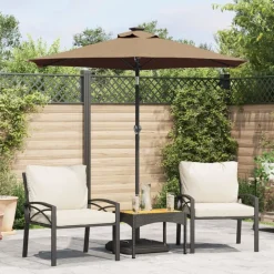 Tuin & Gazon*vidaXL Parasol met stalen paal 225x225x212 cm Taupe