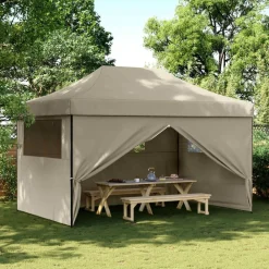 Tuin & Gazon*vidaXL Partytent inklapbaar pop-up met 4 zijwanden Taupe