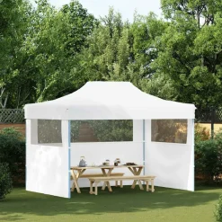 Tuin & Gazon*vidaXL Partytent met 3 zijwanden inklapbaar 280x410x315 cm staal Wit