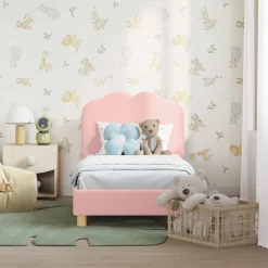 Bedden & Accessoires*vidaXL Peuterbedframe met hoofdbord 70 x 140 cm Schapenstof Roze