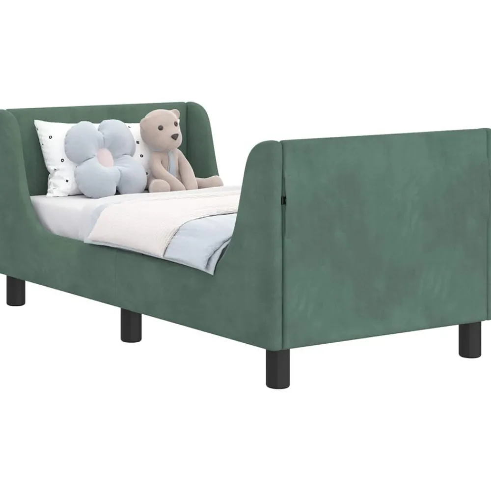 Bedden & Accessoires*vidaXL Peuterbedframe met hoofdbord 70 x 140 cm Fluweel Zeegroen