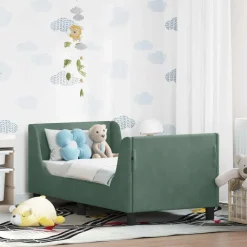 Bedden & Accessoires*vidaXL Peuterbedframe met hoofdbord 70 x 140 cm Fluweel Zeegroen
