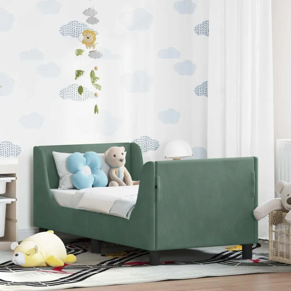 Bedden & Accessoires*vidaXL Peuterbedframe met hoofdbord 70 x 140 cm Fluweel Zeegroen