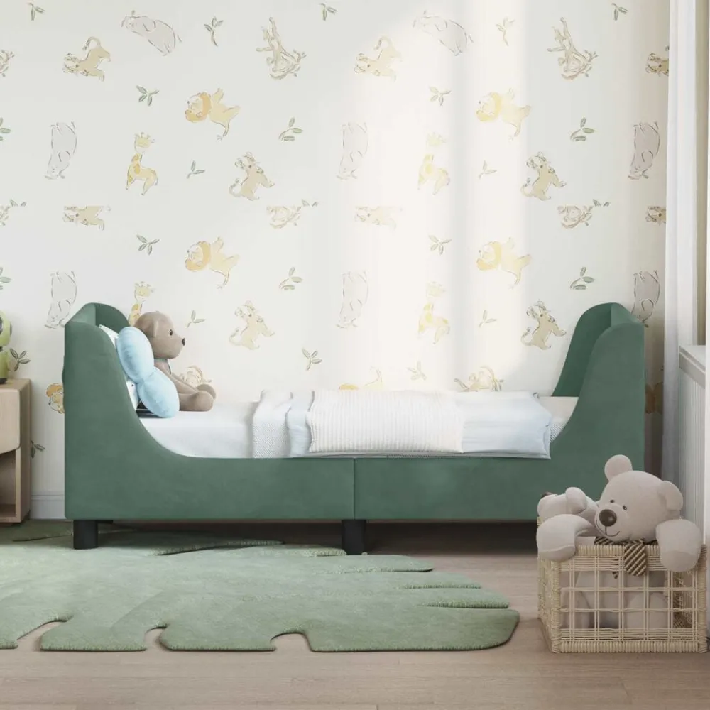 Bedden & Accessoires*vidaXL Peuterbedframe met hoofdbord 70 x 140 cm Fluweel Zeegroen