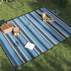 Picknickkleed opvouwbaar gestreept 200x150 cm fluweel blauw wit>vidaXL Online