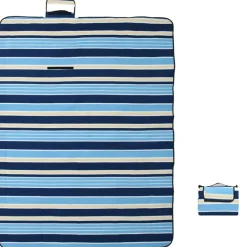Picknickkleed opvouwbaar gestreept 200x150 cm fluweel blauw wit><noscript><img width=