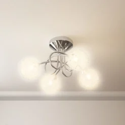 Plafondlamp met gaasdraad kappen voor 4 x G9 LED><noscript><img width=