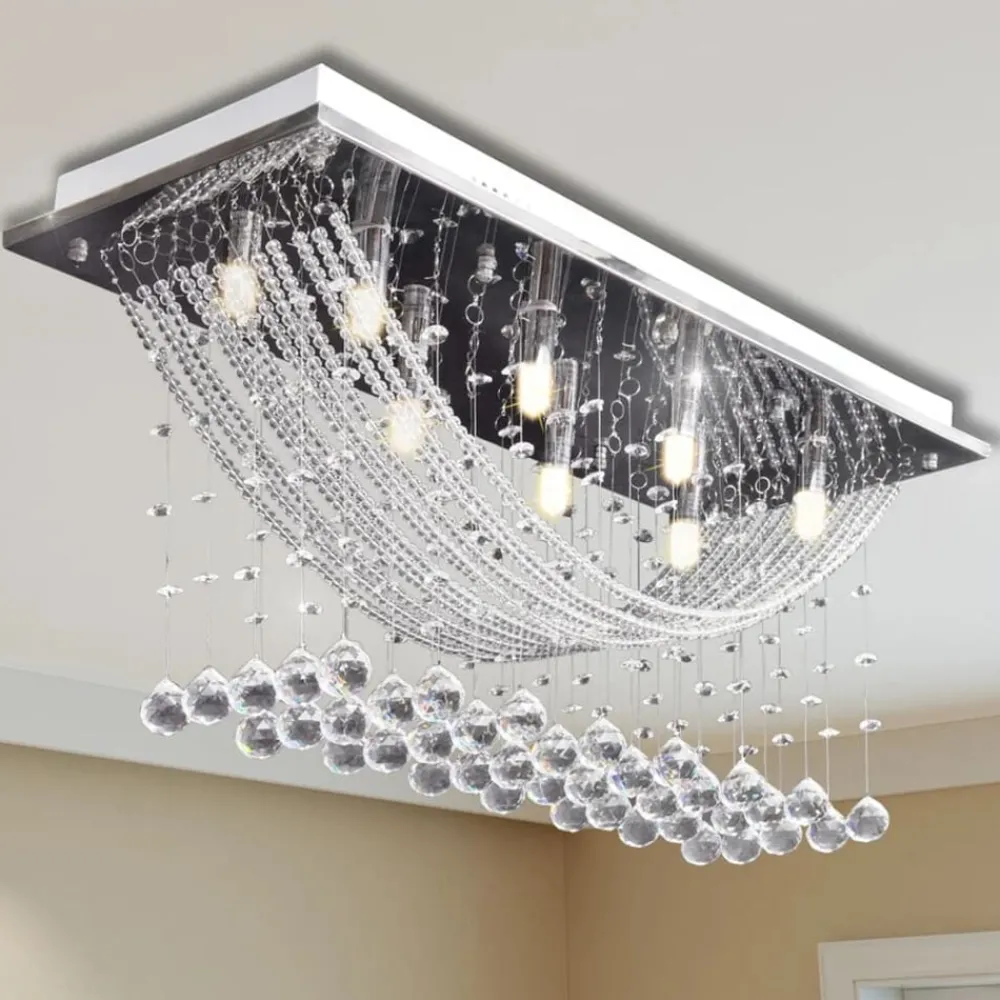 Verlichting*vidaXL Plafondlamp met glinsterende glas kristallen kralen 8xG9 29 cm